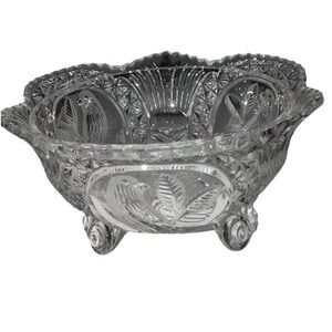 Hofbauer Byrdes 24% Lead Crystal Footed Bowls Pair Etched Birds Germany 7.5" VTG